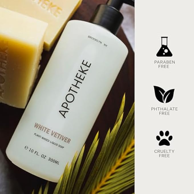 APOTHEKE LUXURY SCENTED LIQUID SOAP, WHITE VETIVER, 10 FLUID OUNCES - NATURAL HAND WASH, SOOTHING, CLEANSING, MOISTURIZING, AROMATIC & NOURISHING, EUCALYPTUS, LILAC, AMBER & CEDARWOOD FRAGRANCE - Image 5